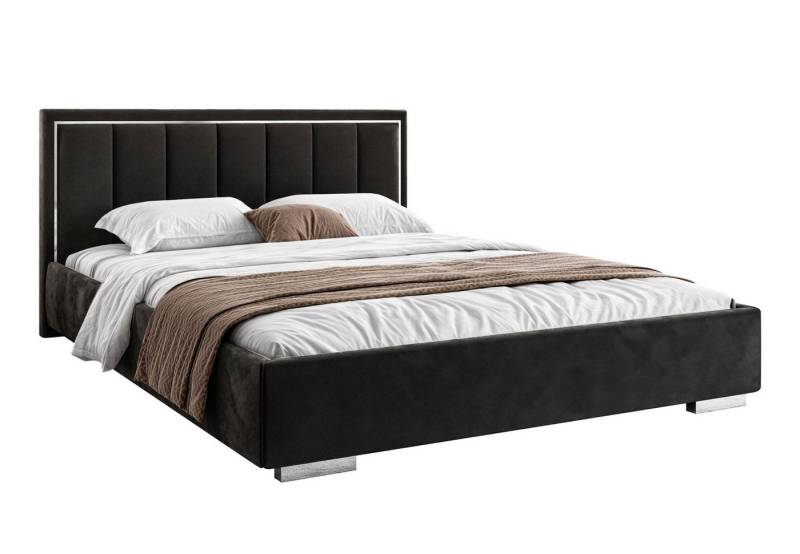 Lookway Polsterbett AURELIA SILVER mit Bettkasten, Metallrahmen und 123 cm hohem Kopfteil (Bett mit Metallgestell), Bett in 4 Größen und 5 Farben von Lookway