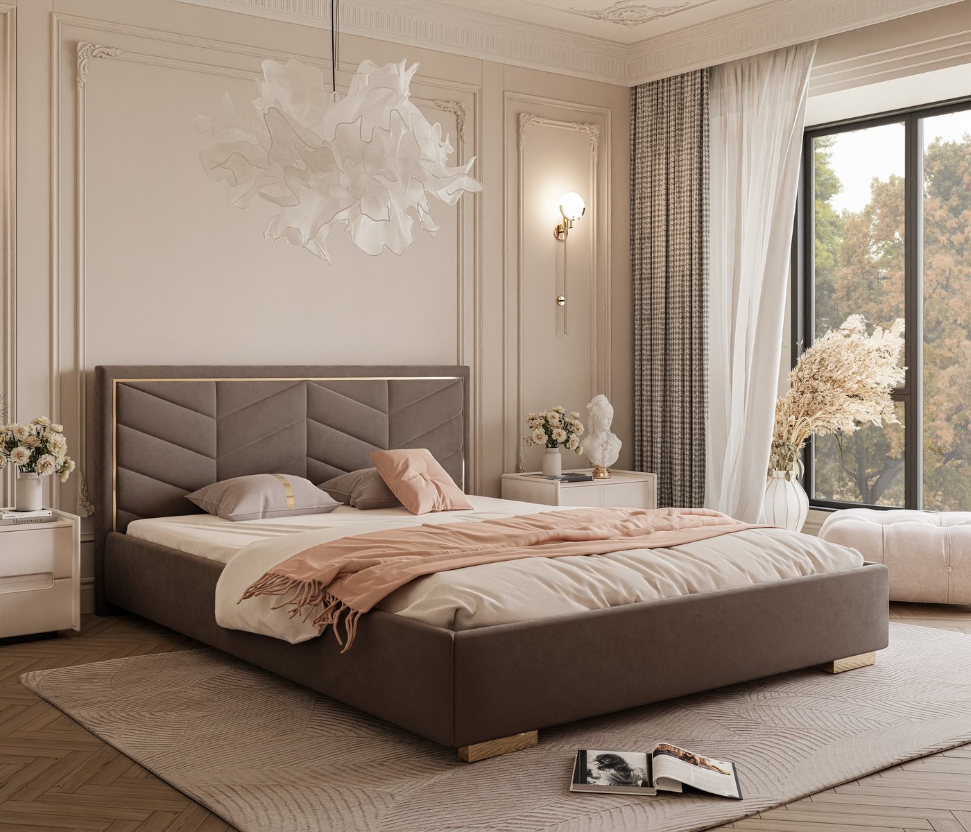 Lookway Polsterbett AURORA mit Bettkasten (mit Metallgestell), mit gepolsterem Kopfteil von Lookway