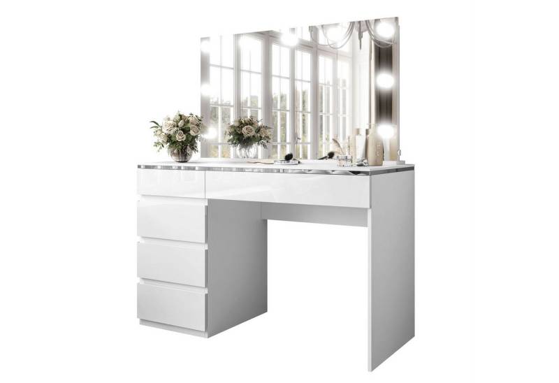 Lookway Schminktisch AURORA II SILVER ELITE mit Spiegel und LED Beleuchtung (1x Schreibtisch 1x Spiegel), Breite: 120 cm von Lookway