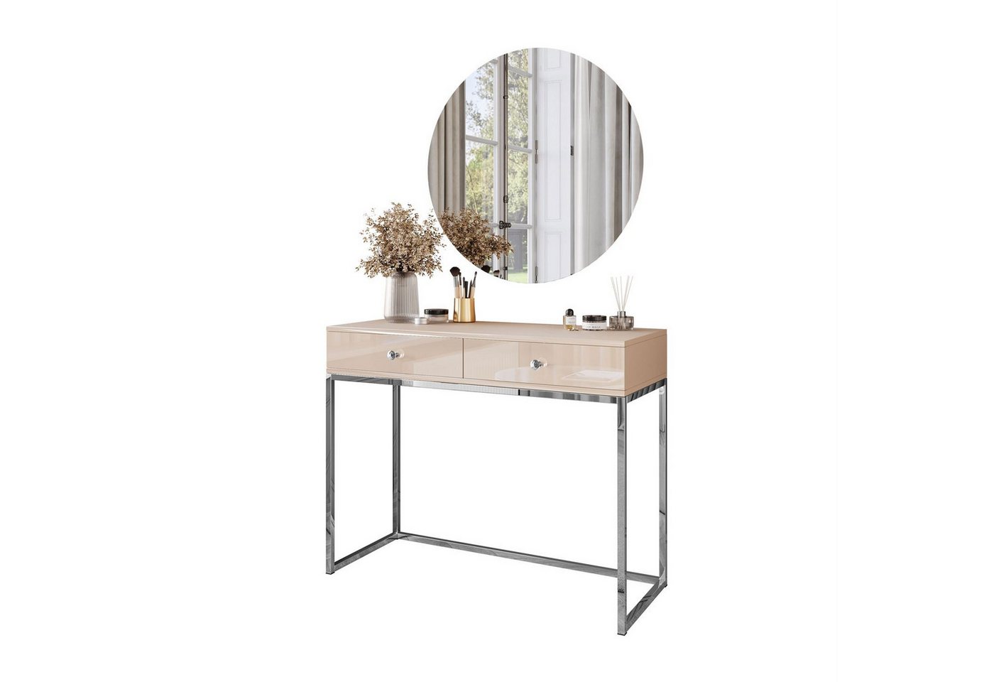 Lookway Schminktisch BLANCO GLAMOUR KASZMIR mit verchromtem Gestell und LED-Spiegel (1x Konsole, 1x Spiegel mit Led Beleuchtung), Breite: 100 cm von Lookway