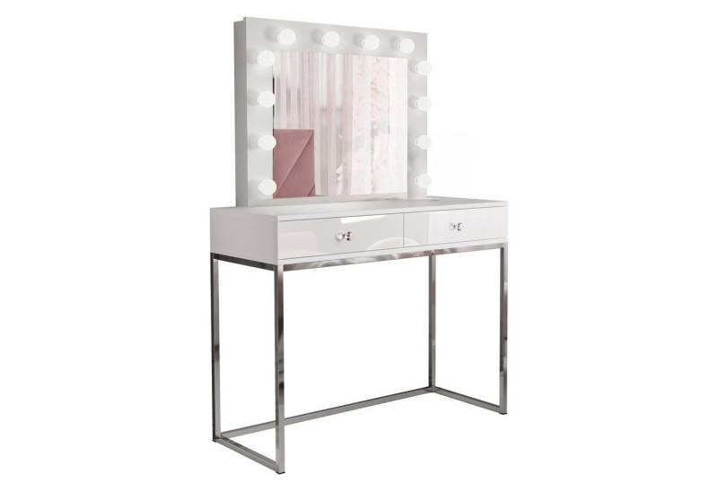 Lookway Schminktisch BLANCO GLAMOUR mit Spiegel und LED-Beleuchtung von Lookway