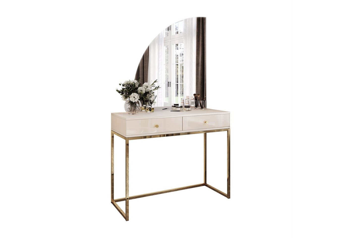 Lookway Schminktisch QUINNIE KASCHMIR mit LED Spiegel, Goldchrom Beine (1x Konsole 1x Spiegel), Breite: 100 cm von Lookway
