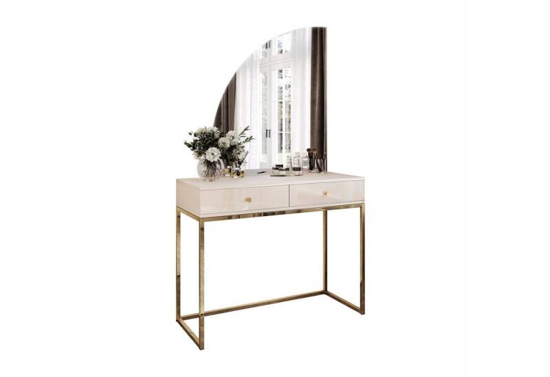 Lookway Schminktisch QUINNIE KASCHMIR mit LED Spiegel, Goldchrom Beine (1x Konsole 1x Spiegel), Breite: 100 cm von Lookway