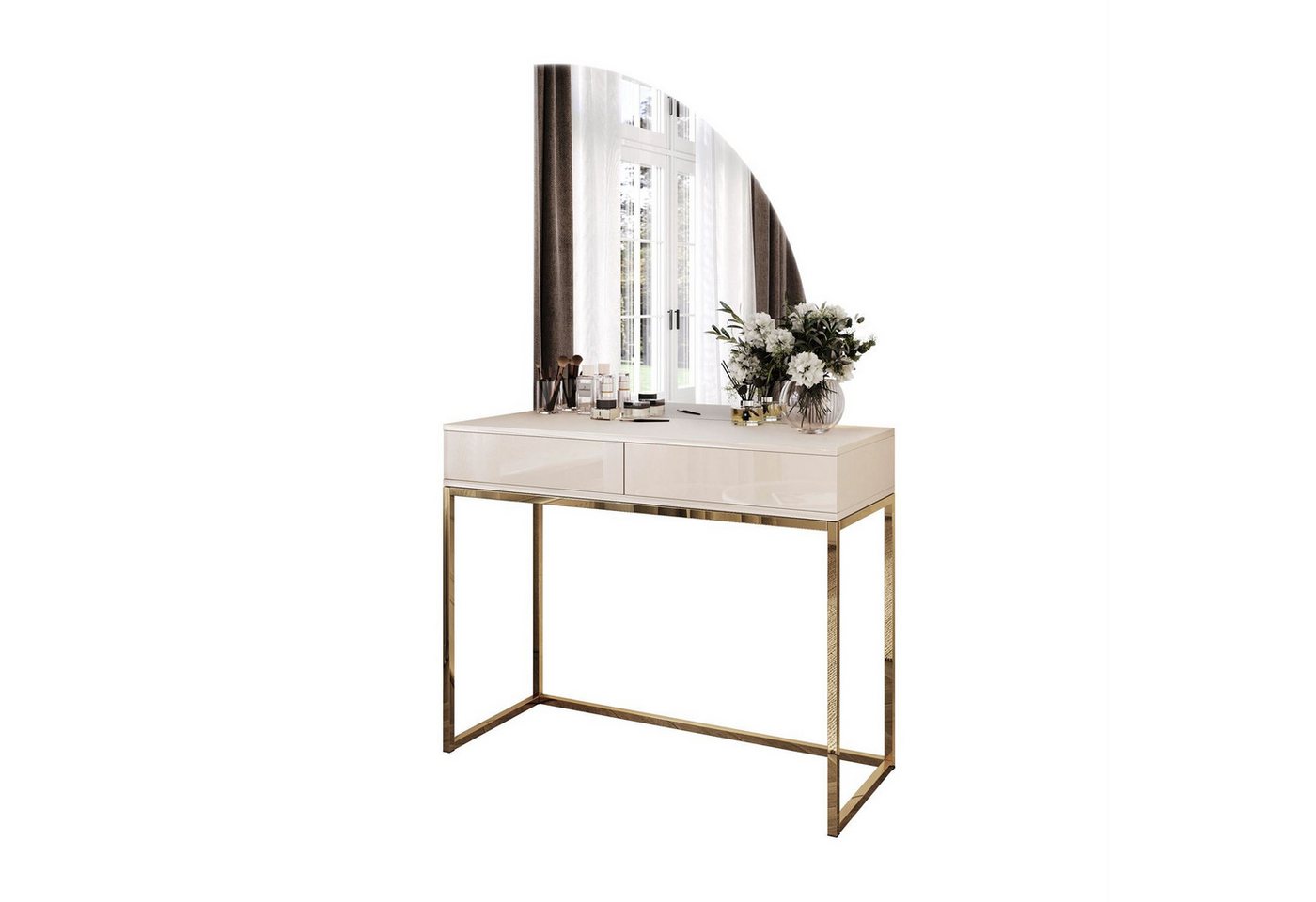 Lookway Schminktisch QUINNIE KASCHMIR mit LED Spiegel, Goldchrom Beine (1x Konsole 1x Spiegel), Breite: 100 cm von Lookway