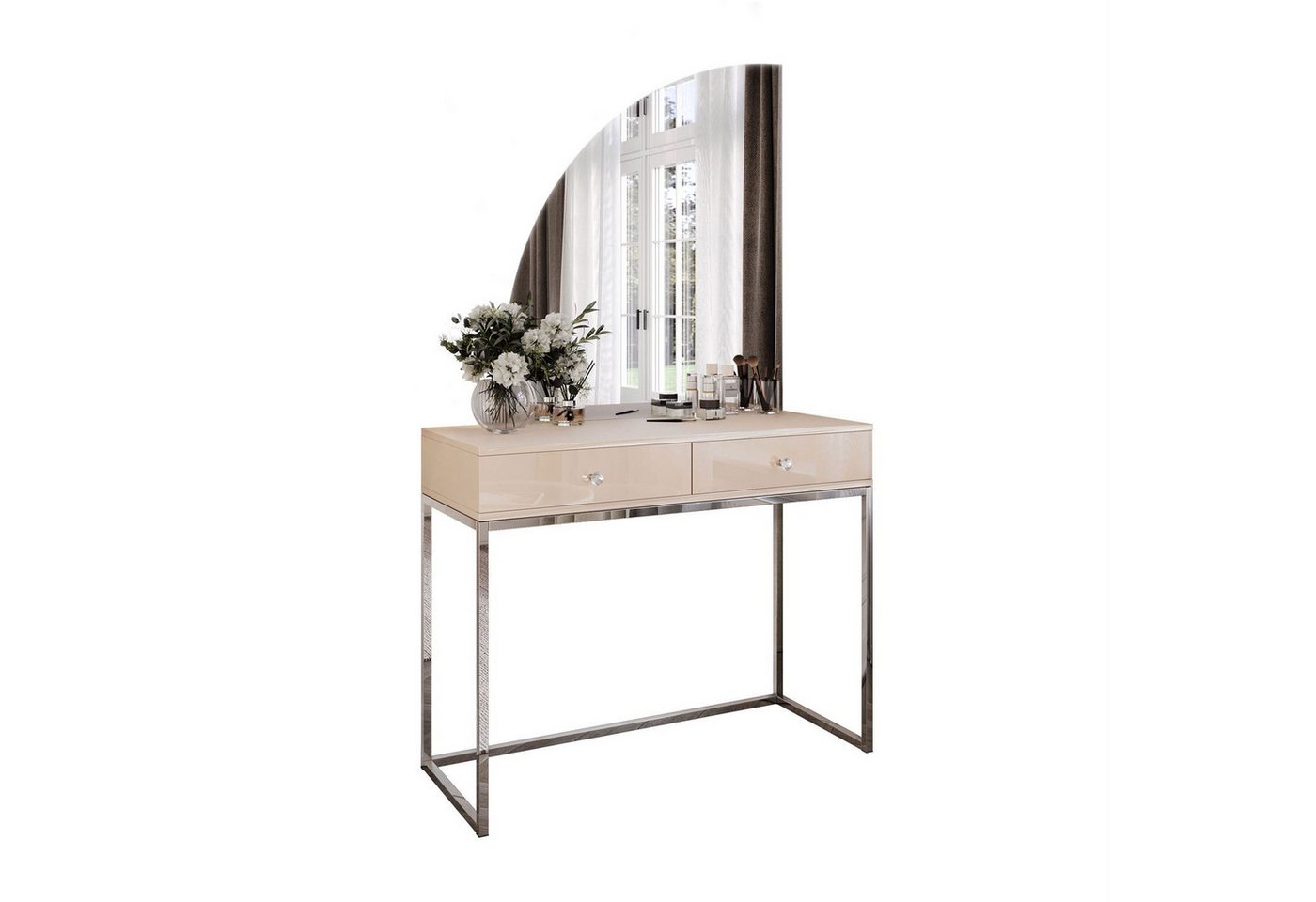 Lookway Schminktisch QUINNIE KASCHMIR mit LED-Spiegel auf Chrom Beine (1x Konsole 1x Spiegel), Breite: 100 cm von Lookway