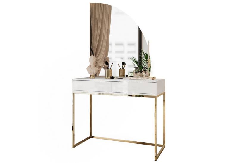 Lookway Schminktisch QUINNIE Weiß mit Goldchrom-Gestell und Spiegel mit LED-Beleuchtung (1x Schminktisch 1x Spiegel), Breite: 100cm von Lookway