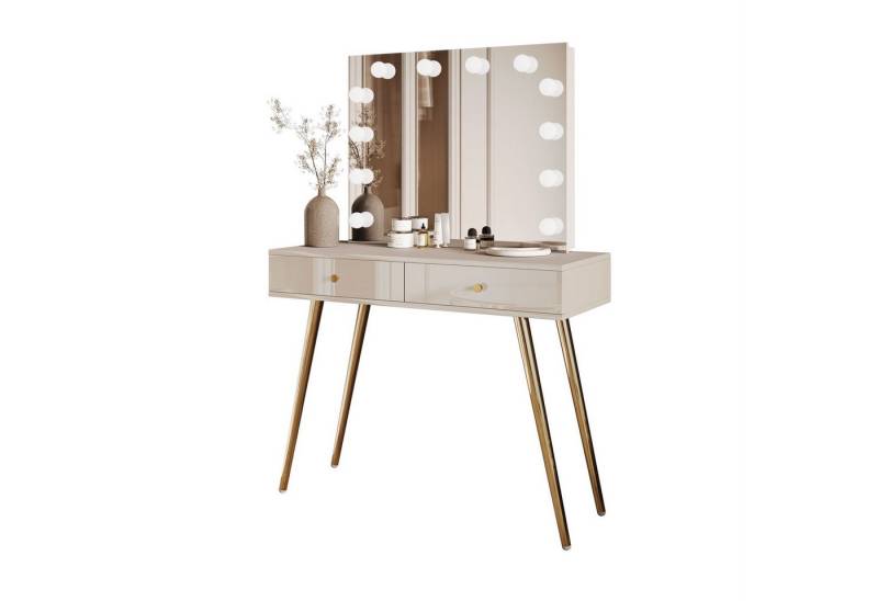 Lookway Schminktisch SIENNA GOLD ELITE Schminktisch mit schrägen Beinen (1x Konsole 1x Spiegel), Breite: 100 cm von Lookway