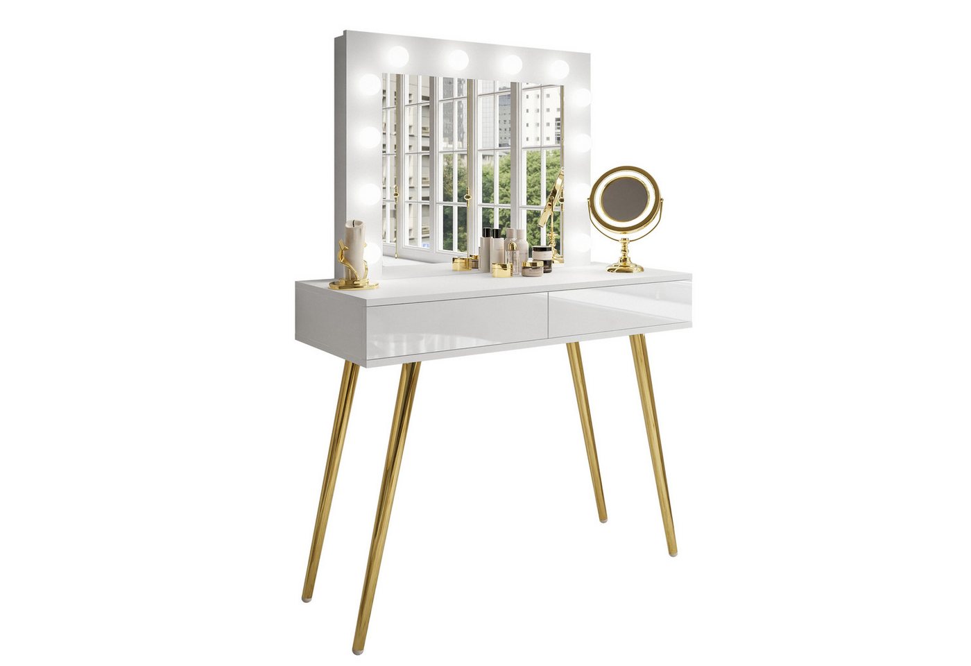 Lookway Schminktisch SIENNA GOLD auf goldenen Beinen (1x Konsole 1x Spiegel), Breite: 100 cm von Lookway