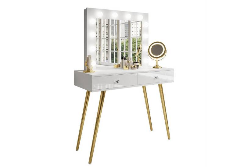 Lookway Schminktisch SIENNA GOLD auf goldenen Beinen (1x Konsole 1x Spiegel), Breite: 100 cm von Lookway