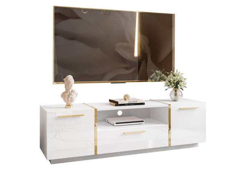 Lookway Lowboard TV ONYX Eleganter Hochglanz Fernsehtisch mit goldenen Griffen (1x TV-Schrank), Breite: 158 cm Lookway Lowboard TV ONYX Eleganter Hochglanz Fernsehtisch mit goldenen Griffen (1x TV-Schrank), Breite: 158 cm von Lookway