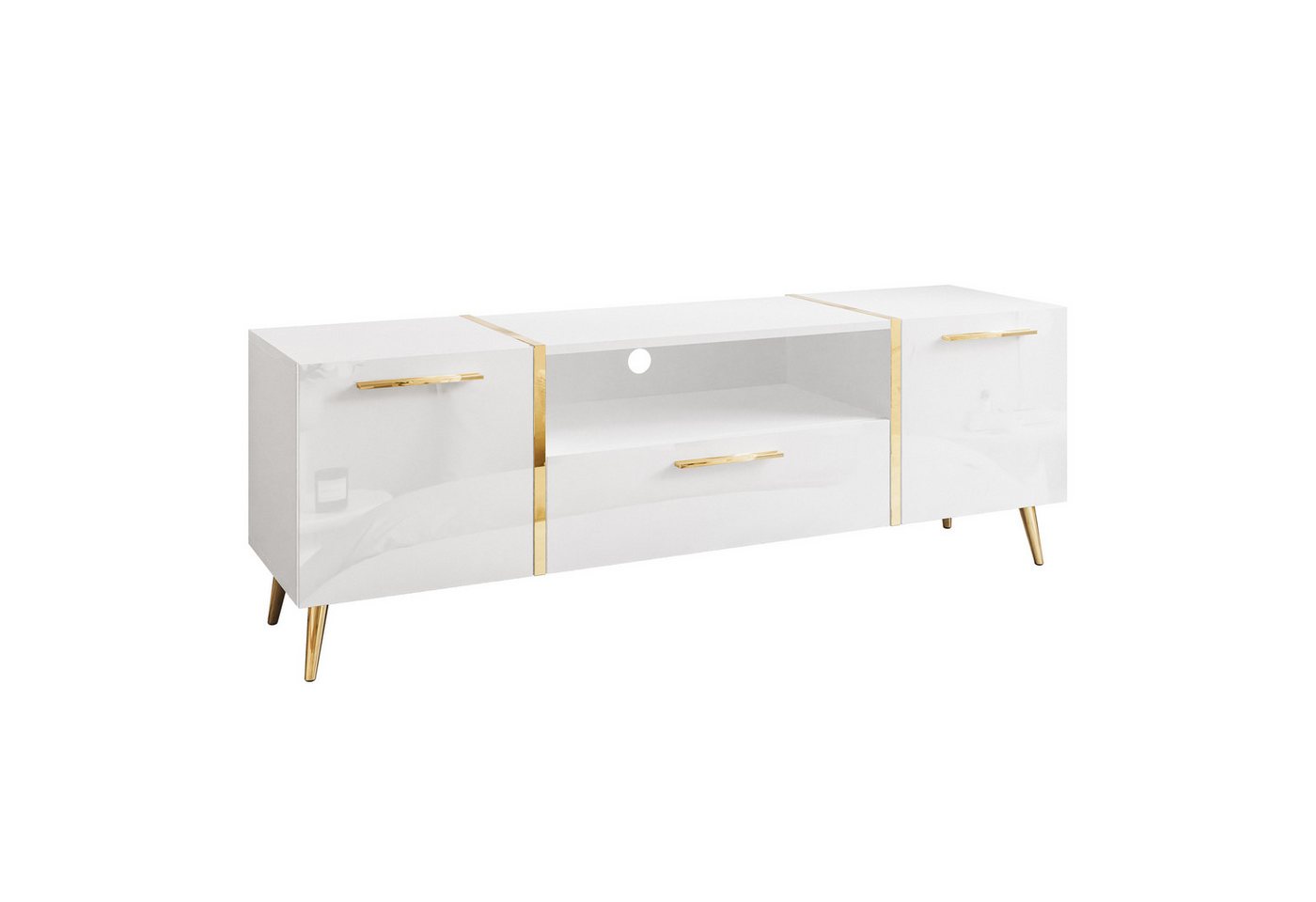 Lookway TV-Board TV-Schrank ONYX auf goldenen Beinen Hochglanz 158 cm Griffe von Lookway