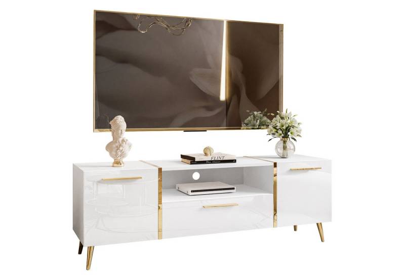 Lookway Lowboard ONYX TV-Schrank auf goldenen Beinen Hochglanz 158 cm Griffe von Lookway