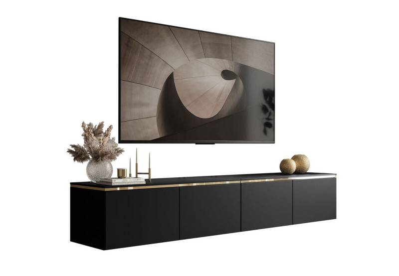 Lookway TV-Schrank CELINE Schwarz Matt Hängeschrank mit LED-Beleuchtung Breite: 200 cm von Lookway