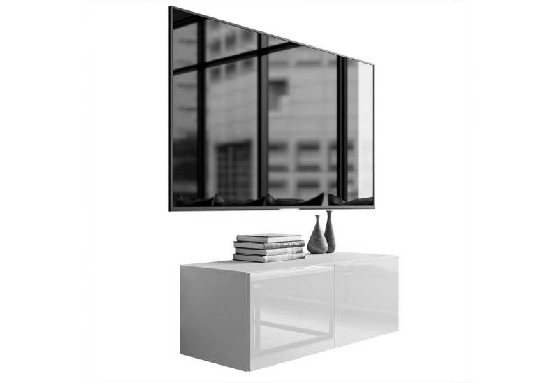 Lookway Lowboard COLGANTE 100cm in weiß Hochglanz TV-Schrank mit LED Beleuchtung von Lookway