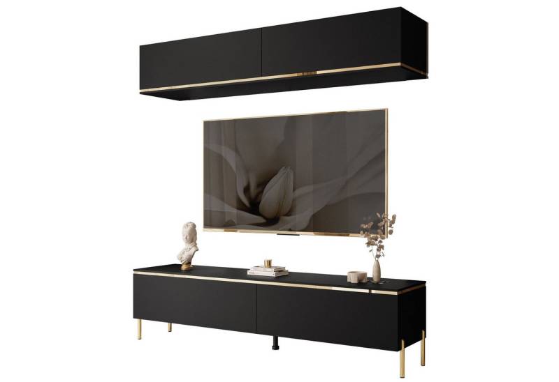 Lookway Wohnwand AURORA II schwarz matt auf Beinen, Fronten in Matt von Lookway