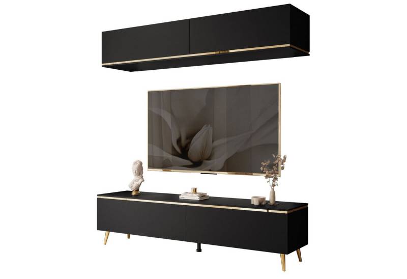 Lookway Wohnwand AURORA II schwarz matt auf Beinen, Fronten in Matt von Lookway