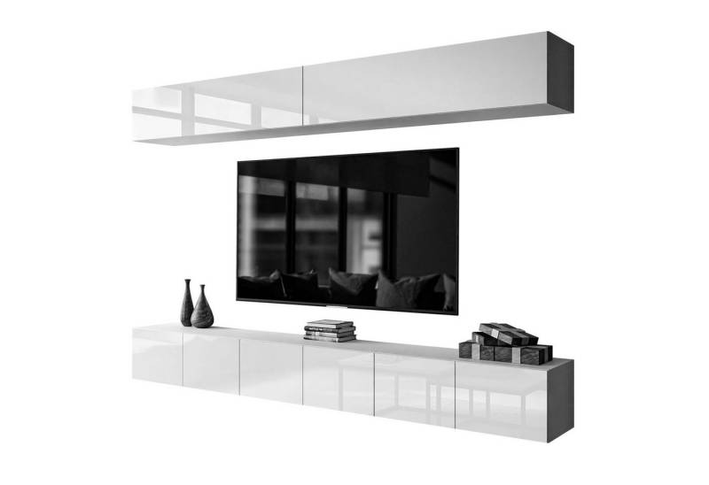 Lookway Wohnwand COLGANTE II Stilvolle Hochglanzmöbel in Weiß mit LED-Beleuchtung, (4x TV- Schrank) von Lookway