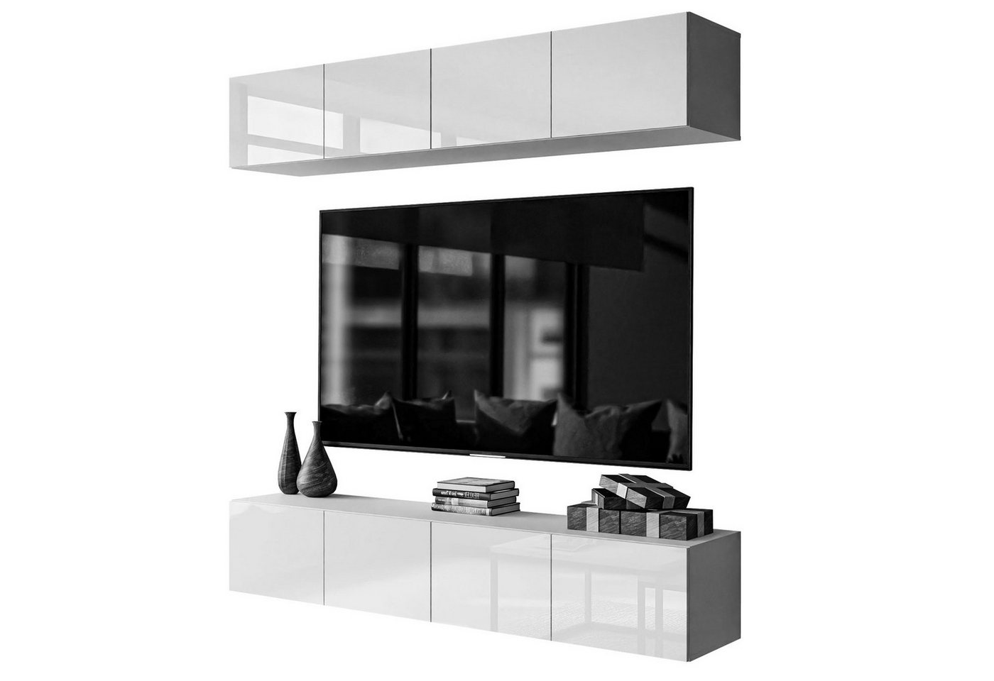 Lookway Wohnwand COLGANTE weiß Hochglanz mit LED, (Wandschrank, 4x 100 cm TV-Schrank), PushOpen Lookway Wohnwand COLGANTE weiß Hochglanz mit LED, (Wandschrank, 4x 100 cm TV-Schrank), PushOpen von Lookway