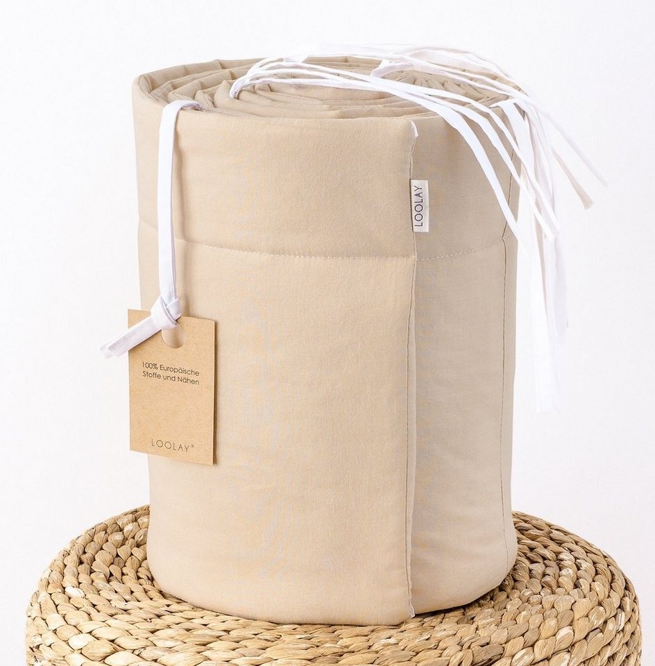 Loolay Bettnestchen BEIGE Taupe BIO-Baumwolle Atmungsaktives Babybett BETTUMRANDUNG, (420, 360, 210, 180 x 30 cm für 140x70 o 120x60 cm Bett, LUX Babyaussttatung Umrandung Kopfschutz Kantenschutz Bettschlange), LOOLAY® - 100% Europäische Stoffe und Kleinserien-Nähen! von Loolay