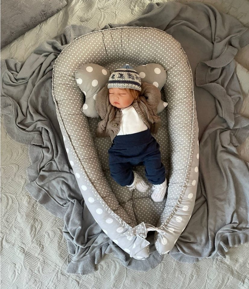 Loolay Bettnestchen Punkte/ Mini Pünktchen GRAU BAUMWOLLE Nestchen SETS, (SOLO oder im SETS, Neugeborene Babyaustattung Geschenk Reisebett Kuschelnest), 100% Europäische Stoffe und Kleinserien-Nähen! von Loolay