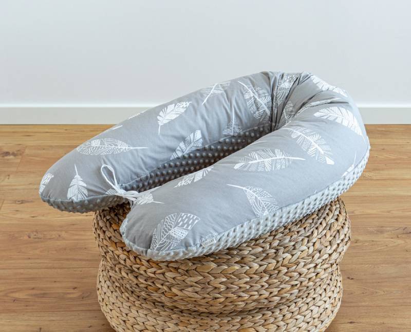 Loolay Seitenschläferkissen FEDER Grau Baumwolle/ MINKY Schwangerschaftskissen Kissen, WEICH oder EPS Kügelchen Füllung, 170 oder 190 cm SIZE-Standard, Stillkissen + Kissenbezug abnehmbar mit Reißverschluss!, LOOLAY® 100% Europäische Stoffe und Kleinserien-Nähen! TOP Geschenk! von Loolay