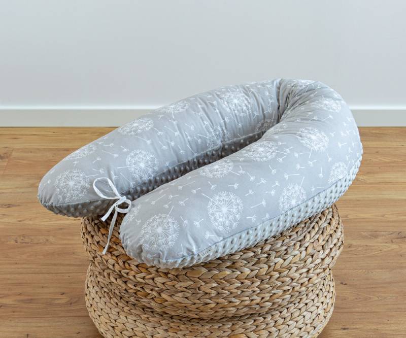 Loolay Seitenschläferkissen PUSTELBLUME Grau Baumwolle/ MINKY Schwangerschaftskissen Kissen, WEICH oder EPS Kügelchen Füllung, 170 oder 190 cm SIZE-Standard, Stillkissen + Kissenbezug abnehmbar mit Reißverschluss!, LOOLAY® 100% Europäische Stoffe und Kleinserien-Nähen! TOP Geschenk! von Loolay