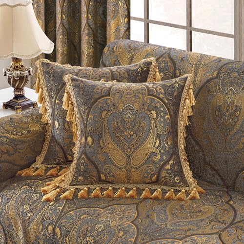 Loom and Mill 1 x luxuriöser Zierkissenbezug mit Quasten, Jacquard-Damast-Kissenbezüge für Wohnzimmer, Schlafzimmer, Sofa, Couch, Stuhl, 50,8 x 50,8 cm, Bronze-Gold Loom and Mill 1 x luxuriöser Zierkissenbezug mit Quasten, Jacquard-Damast-Kissenbezüge für Wohnzimmer, Schlafzimmer, Sofa, Couch, Stuhl, 50,8 x 50,8 cm, Bronze-Gold von Loom and Mill