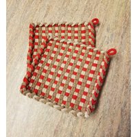 Apfelkuchen 2-Teiliges Set - Handgemachte Gewebte 100% Baumwolle Loom Topflappen/Untersetzer, Muttertag, Einweihungsparty, Gastgeberin Geschenk von Loom4YouDesigns