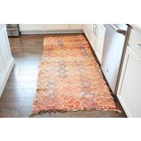 Bunter Vintage Wollteppich Küchenteppich Antiker Handgewebter Bodenbelag Flur Akzent Rosa Eingangsteppich Orange Teppich von LoomAndField