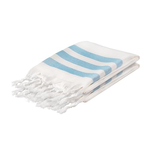 Loomvia | 2er Pack | 90x180 cm | Dünn Strandtuch Pestemal | 80% Bambus – Seidig Weich & Leicht | Gewebte Streifen | Farbecht & Langlebig | Hamamtuch, Saunatuch | Perfekt für Sauna | Blau von Loomvia