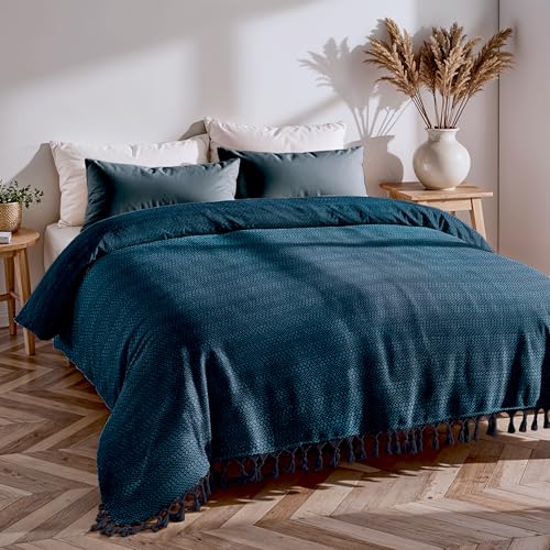 Loomvia Tagesdecke 200x220 cm aus 100% Baumwolle | Indigo Blau | Weiche Baumwolldecke als Kuscheldecke, Bettüberwurf & Sofa Überwurf | Decke Baumwolle für Couch & Bett | Boho Decke Loomvia Tagesdecke 200x220 cm aus 100% Baumwolle | Indigo Blau | Weiche Baumwolldecke als Kuscheldecke, Bettüberwurf & Sofa Überwurf | Decke Baumwolle für Couch & Bett | Boho Decke von Loomvia