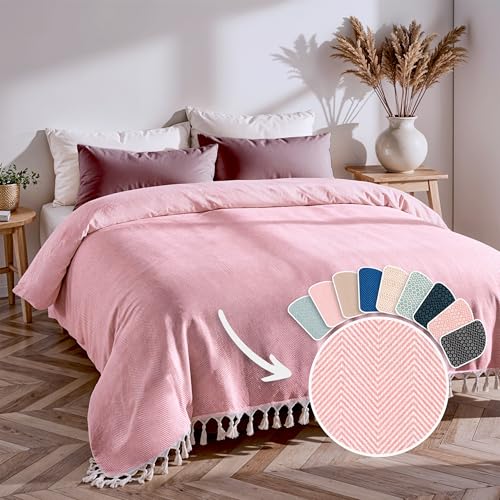 Loomvia Tagesdecke 200x220 cm aus 100% Baumwolle | Pulverfarbe | Weiche Baumwolldecke als Kuscheldecke, Bettüberwurf & Sofa Überwurf | Decke Baumwolle für Couch & Bett | Boho Decke von Loomvia