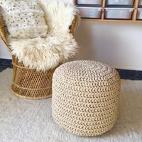 Glitzernder Gold-Pouf Ottomane, Goldener/Silberner Gehäkelter Fußhocker-Pouff, Runder Couchtisch, Einzigartiges Boden-Sitzkissen, Ausgefallenes von LoopingHome