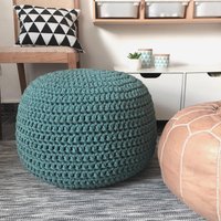 Häkel Pouf Petrol Handgemachter Grobstrick Hocker, Modernes Wohn Dekor von LoopingHome