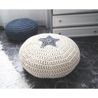 Runder Strick Pouf Mit Stern, Off White Futon Bodenkissen Für Kinder, Modernes Baby Kinderzimmer Dekor von LoopingHome