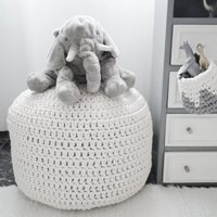 Weißer Häkel Pouf Aus Öko-Baumwolle Runder Grobstrick Ottomane Fußhocker - Neutrales Wohndekor Weißer Häkel Pouf Aus Öko-Baumwolle Runder Grobstrick Ottomane Fußhocker - Neutrales Wohndekor von LoopingHome
