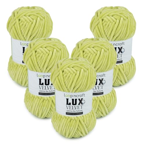 Chenille Wolle 5er-Set, Lime Farbe, Loopncraft, 5 X 100g, Lux Velvet, Super Weiches Samtgarn von Loopncraft