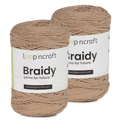 Loopncraft Makramee Garn 2er-Set Beige - 2 X 2mm - 250m - 250g, Kettengarn, Braidy Garn, Recycling von Loopncraft
