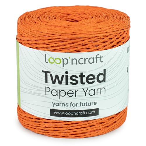 Loopncraft Papiergarn, Orange, 250m - 150g, Twisted Paper Yarn, Natürliches Papierkordel von Loopncraft