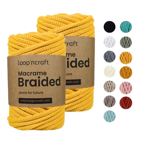 Macrame Garn 2er-Set Gelb, Loopncraft, 6mm - 54m, Kettengarn, Recycling Garn von Loopncraft