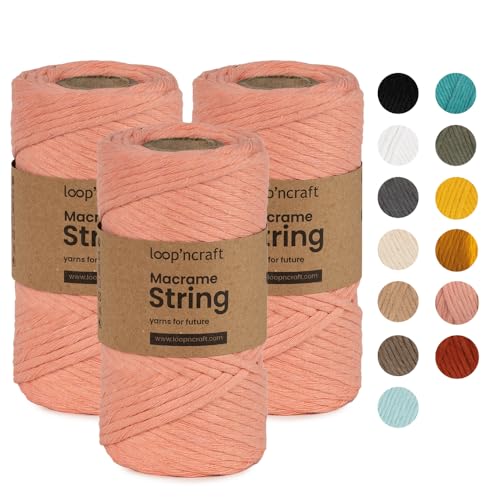 Macrame Garn 3er-Set Lachsrosa, Loopncraft, 3mm - 240m, Einstrangig Natur Baumwollkordel, Recycling Garn Macrame Garn 3er-Set Lachsrosa, Loopncraft, 3mm - 240m, Einstrangig Natur Baumwollkordel, Recycling Garn von Loopncraft