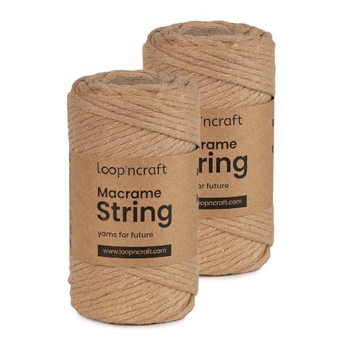 Makramee Garn 2er-Set Beige Farbe, Loopncraft, 4mm - 148m, Einstrangig Natur Baumwollkordel, Recycling Garn Makramee Garn 2er-Set Beige Farbe, Loopncraft, 4mm - 148m, Einstrangig Natur Baumwollkordel, Recycling Garn von Loopncraft