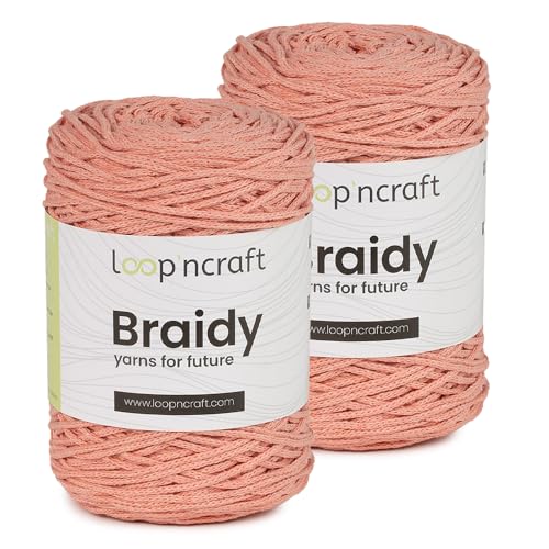 Loopncraft Makramee Garn 2er-Set Lachsrosa, 2 X 2mm - 250m - 250g, Kettengarn, Braidy, Recycling von Loopncraft