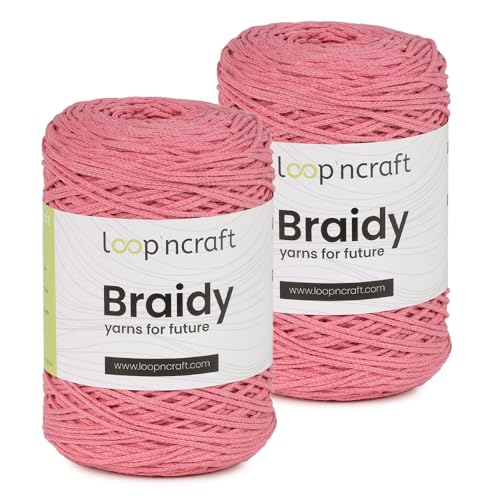 Loopncraft Makramee Garn 2er-Set Rosa, 2 X 2mm - 250m - 250g, Kettengarn, Braidy Garn, Recycling von Loopncraft
