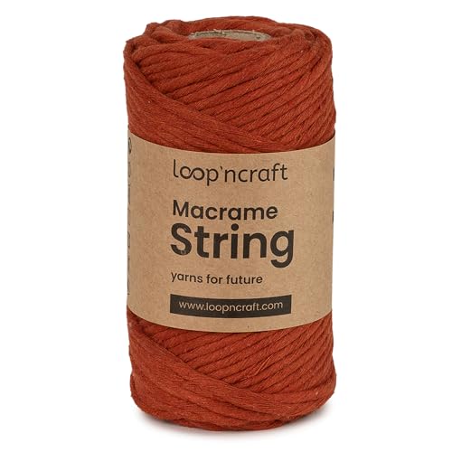 Makramee Garn Ziegelfarbe, Loopncraft, 3mm - 80m, Einstrangig Natur Baumwollkordel, Recycling Garn von Loopncraft