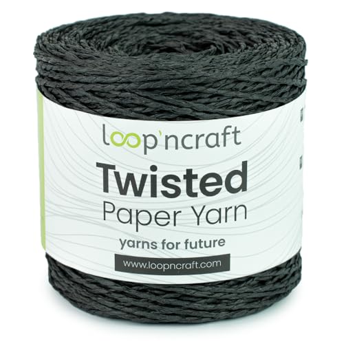 Papiergarn, Schwarz, Loopncraft, 250m - 150g, Twisted Paper Yarn, Natürliches Papierkordel von Loopncraft