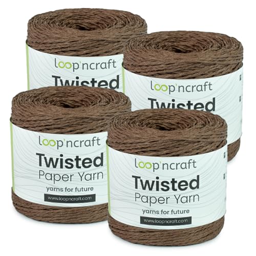 Papiergarn 4er-Set, Braun, Loopncraft, 1000m - 600g, Twisted Paper Yarn, Natürliches Papierkordel von Loopncraft