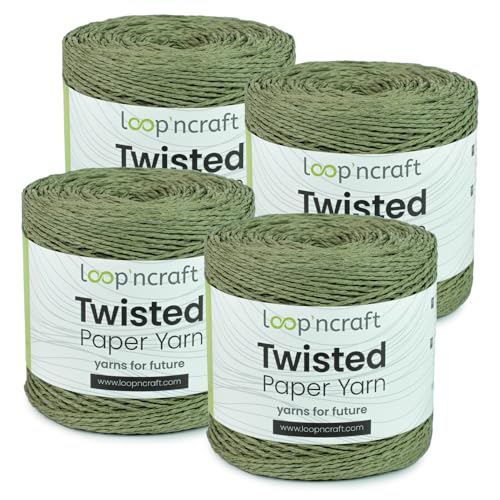 Papiergarn 4er-Set, Khaki-Farbe, Loopncraft, 1000m - 600g, Twisted Paper Yarn, Natürliches Papierkordel von Loopncraft