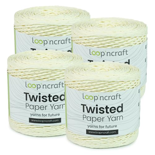 Papiergarn 4er-Set, Naturfarbe, Loopncraft, 1000m - 600g, Twisted Paper Yarn, Natürliches Papierkordel von Loopncraft