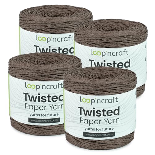 Papiergarn 4er-Set, Taupe, Loopncraft, 1000m - 600g, Twisted Paper Yarn, Natürliches Papierkordel von Loopncraft